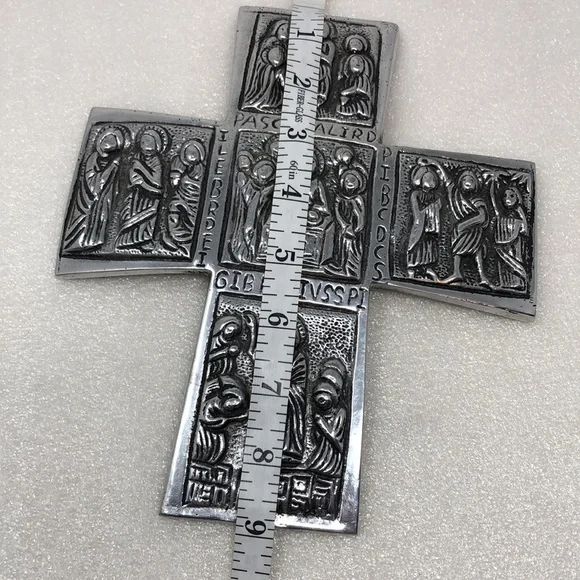 Vintage Pewter Cross Silver Tone Religious Decor - Picture 9 of 12